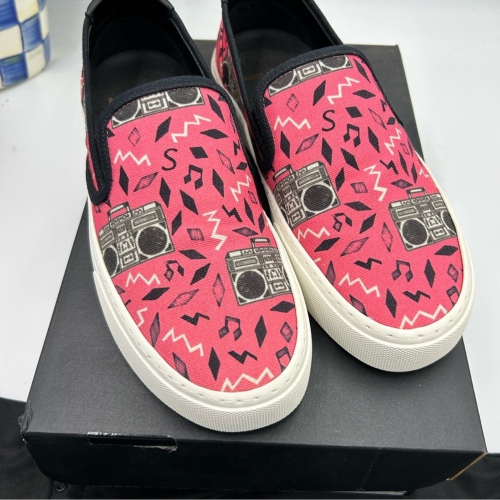 Women’s Saint Laurent Venice radio print slip on sneakers size 38 made in Italy - Picture 2 of 11